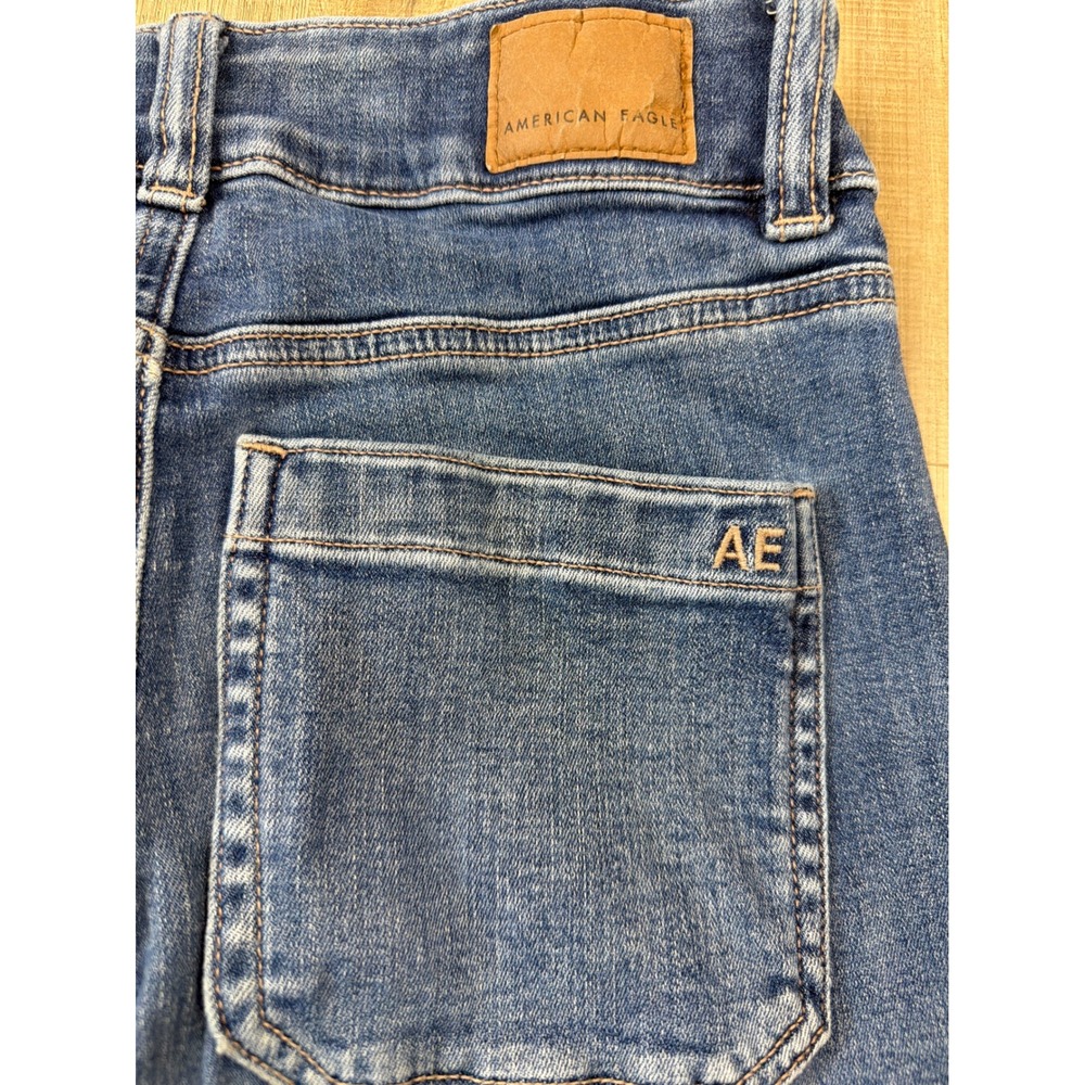American Eagle Super Hi-Rise Flare Jeans Next Level Stretch Blue Denim Size 0 - Picture 4 of 8